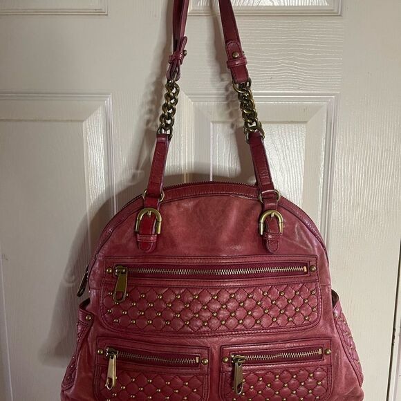 Badgley Mischka American Glamour soft leather  distressed red shoulder bag . - Picture 6 of 12